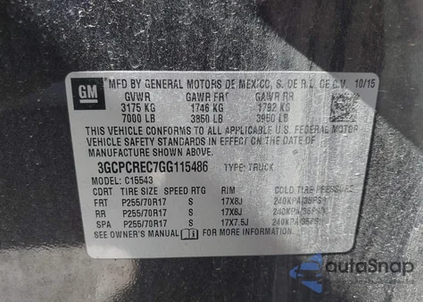 2016 Chevrolet Silverado 1500 1Lt z USA, uszkodzony, nr VIN 3GCPCREC7GG115486